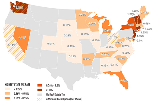 Map of United States showing REET taxes